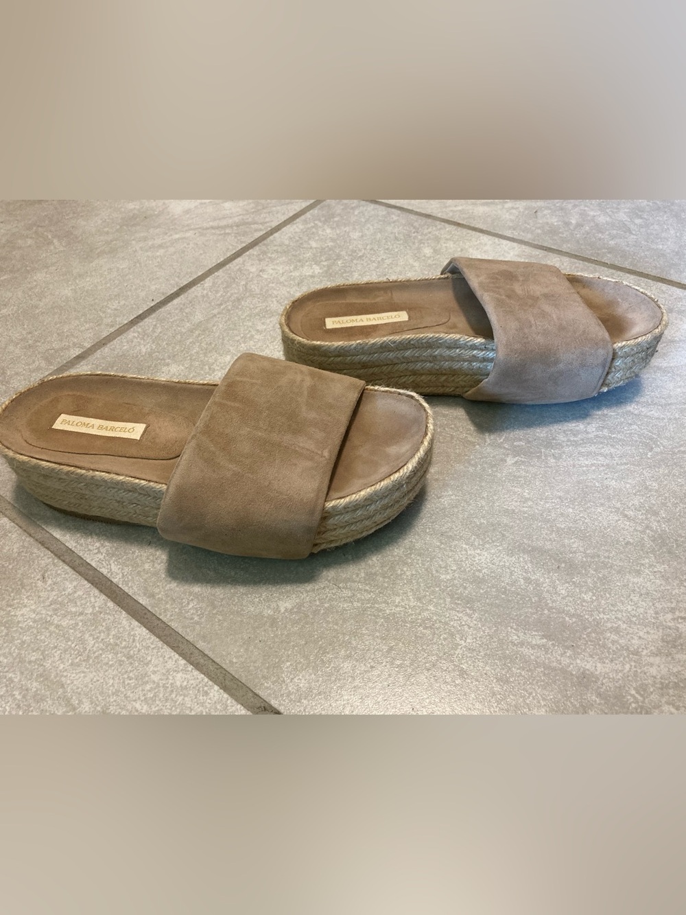 Paloma Barcelo Taupe Suede Espadrille Platform Slide